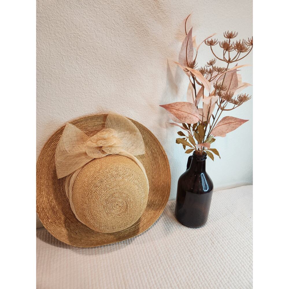 VTG‎ Neiman Marcus Made in Italy 100% Straw Wide Brim Hat Elegant Summer Derby